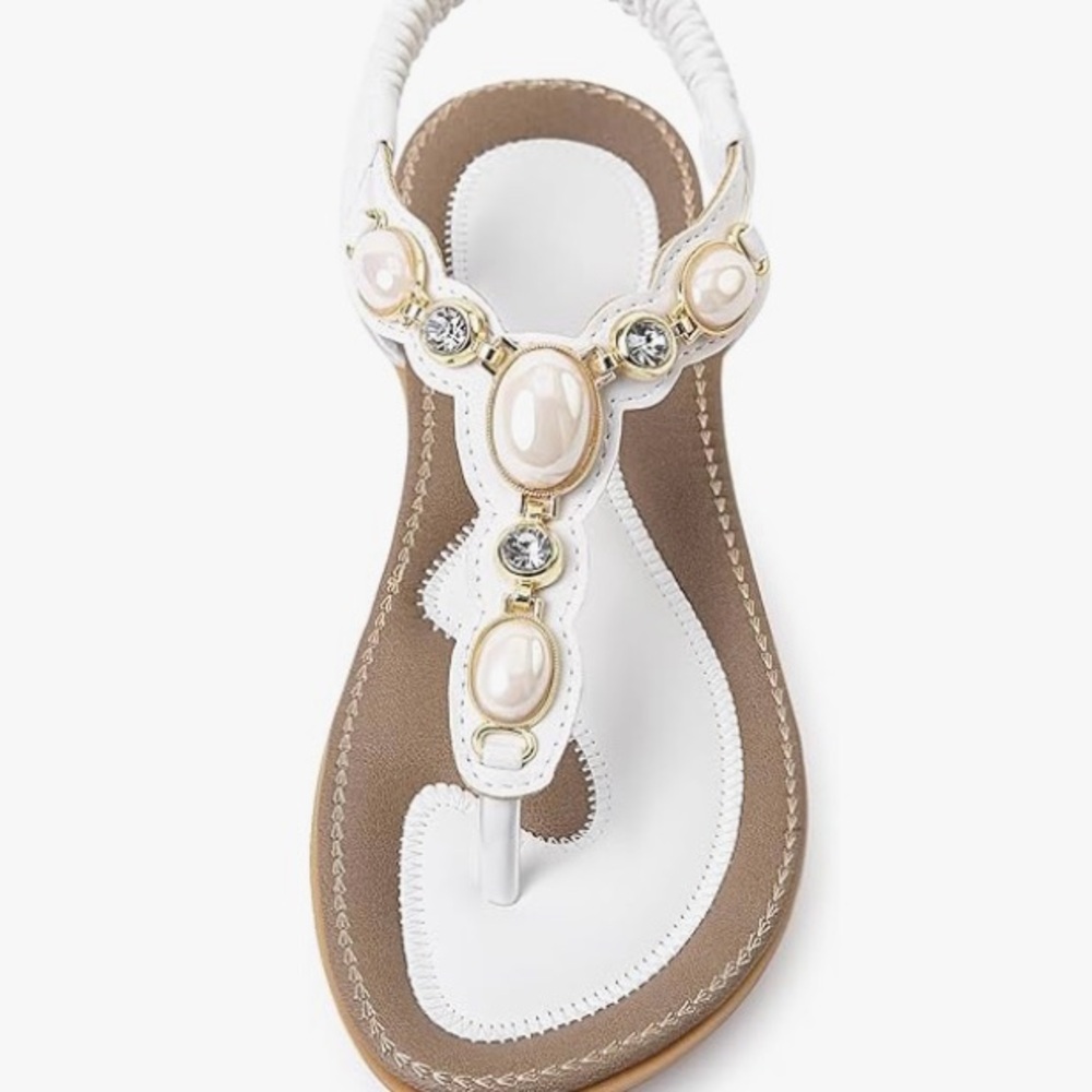 Elegant White Sandals with Gemstone Accents
